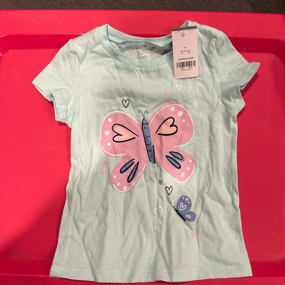 NWT carters T shirt light blue with butterflies 3t